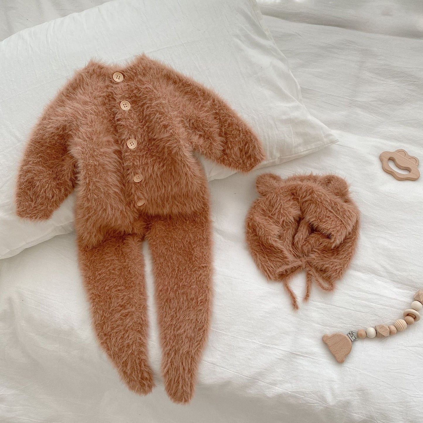 Baby Solid Color Full Button Design Soft Cotton Fleece Jumpsuit-3
