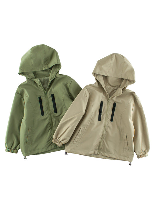 European and American Style Kids’ Outerwear: Color Patchwork Long Sleeves Single Breasted Hooded Coat for Children-0