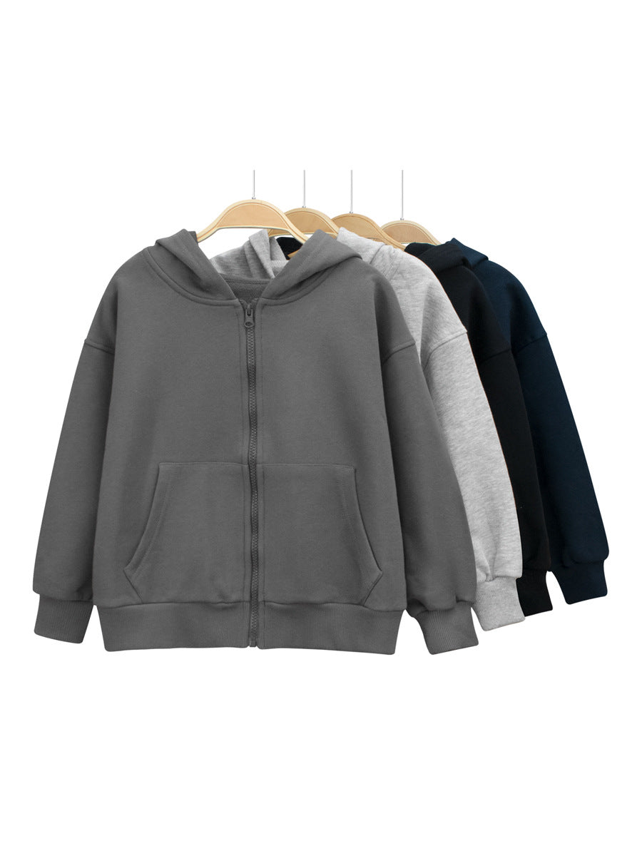 Spring European and American Style Kids’ Outerwear: Solid Color Long Sleeves Zip-up Hooded Coat for Children-0