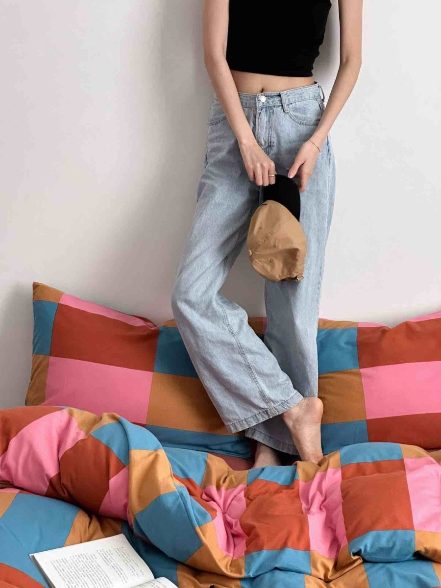 Rainbow Checker Queen Duvet Cover Set With Pillowcases & Fitted Sheet-3