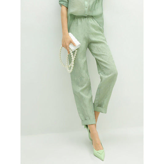 Relaxed Fit Light Green Ankle Pants-0