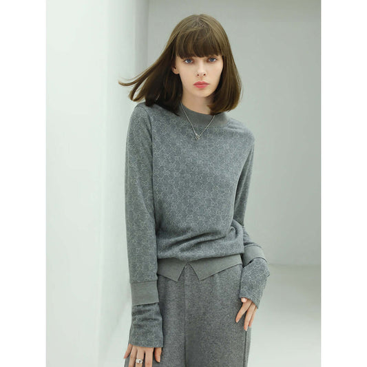 Round Neck Monogram Grey Two-Piece Knit Top-0