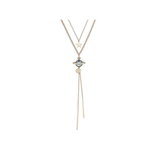 Saturn Planet Pendant Double-layed Gold Necklace-0