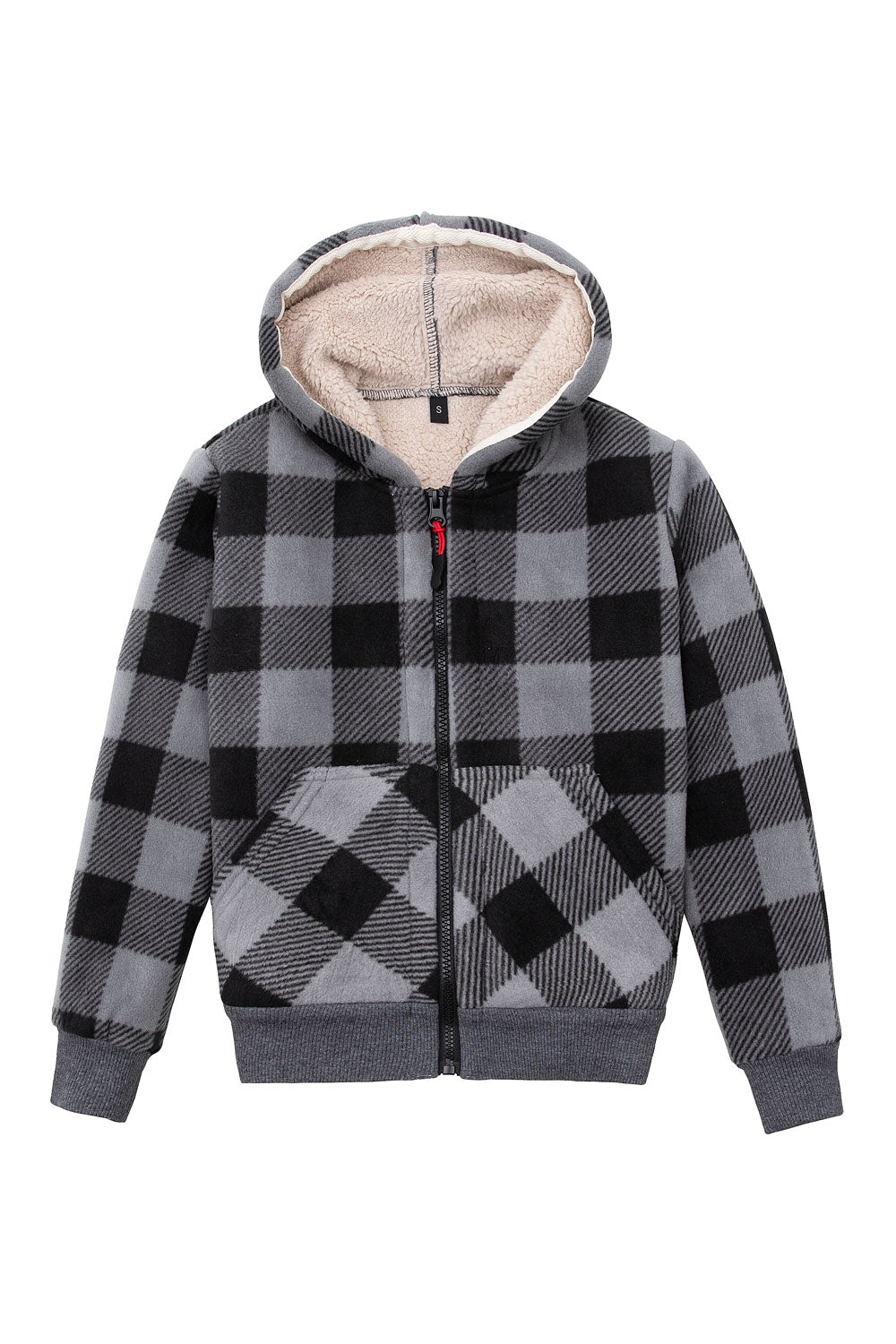 Kids Sherpa Lined Full Zip Hooded Plaid Sweatshirt Jac-11