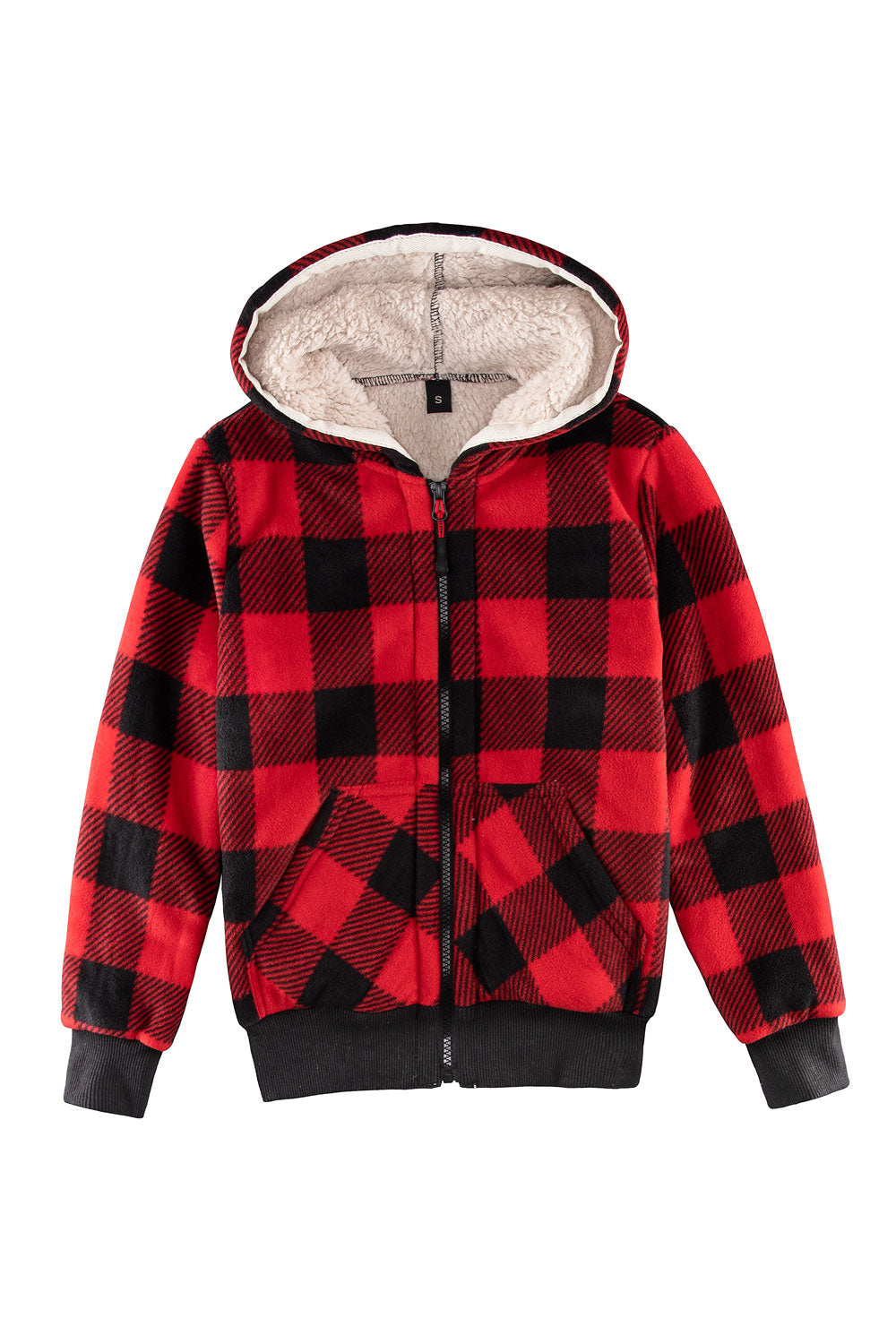 Kids Sherpa Lined Full Zip Hooded Plaid Sweatshirt Jac-8