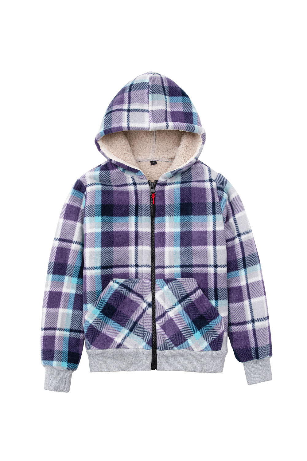 Kids Sherpa Lined Full Zip Hooded Plaid Sweatshirt Jac-10