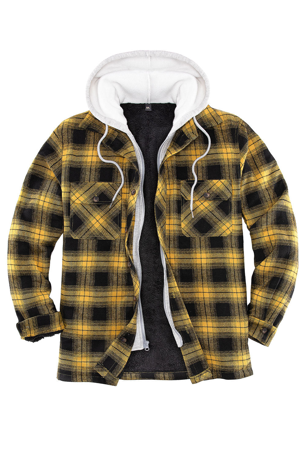 Men's Fuzzy Sherpa Lined Zip Up Plaid Flannel Shirt Jacket with Hood-11
