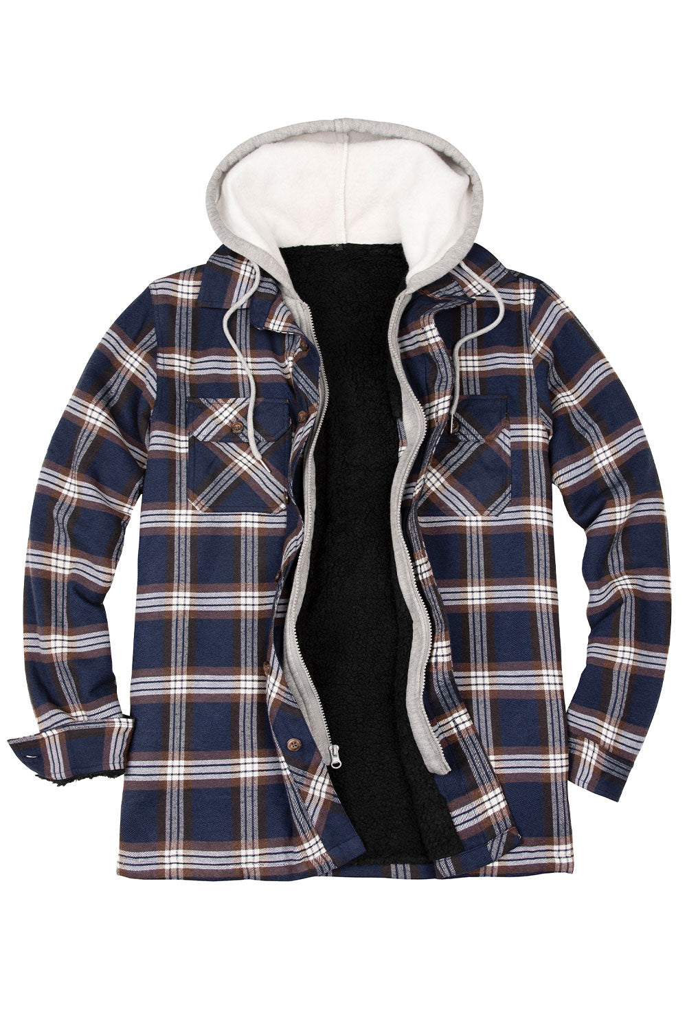 Men's Fuzzy Sherpa Lined Zip Up Plaid Flannel Shirt Jacket with Hood-10