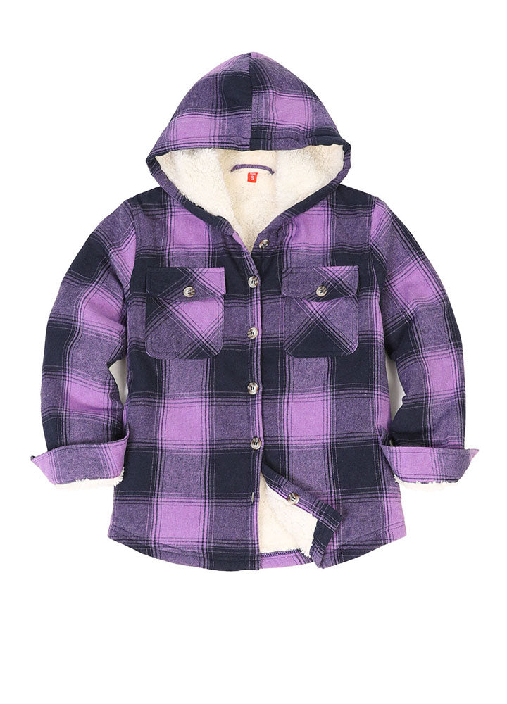 Girls Hooded Plaid Flannel Shirt Jacket,Sherpa Lined-12