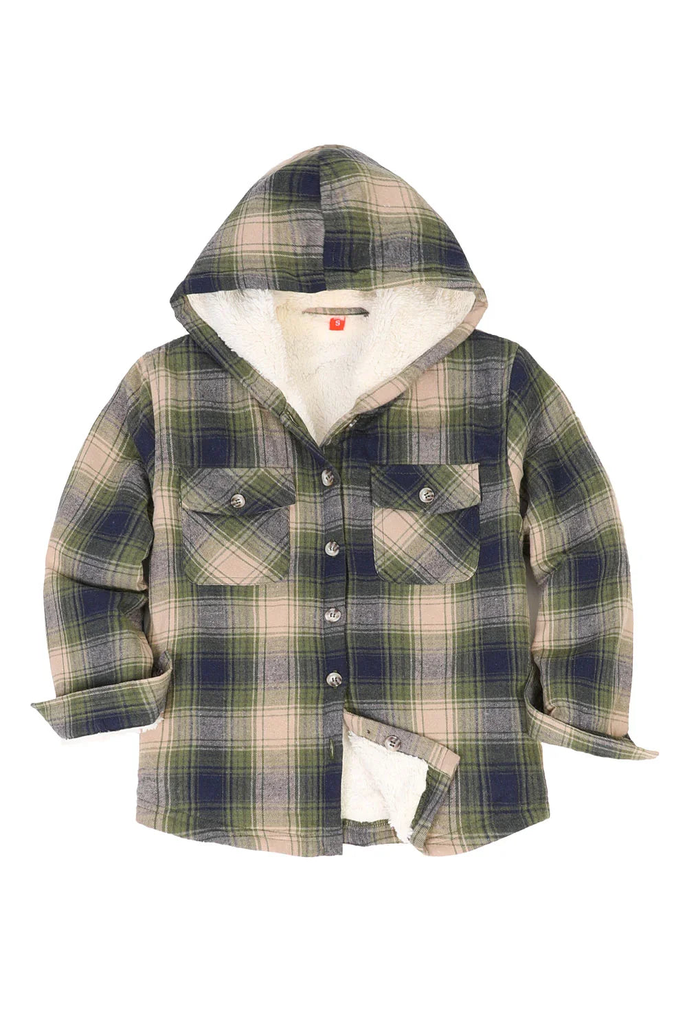 Girls Hooded Plaid Flannel Shirt Jacket,Sherpa Lined-15