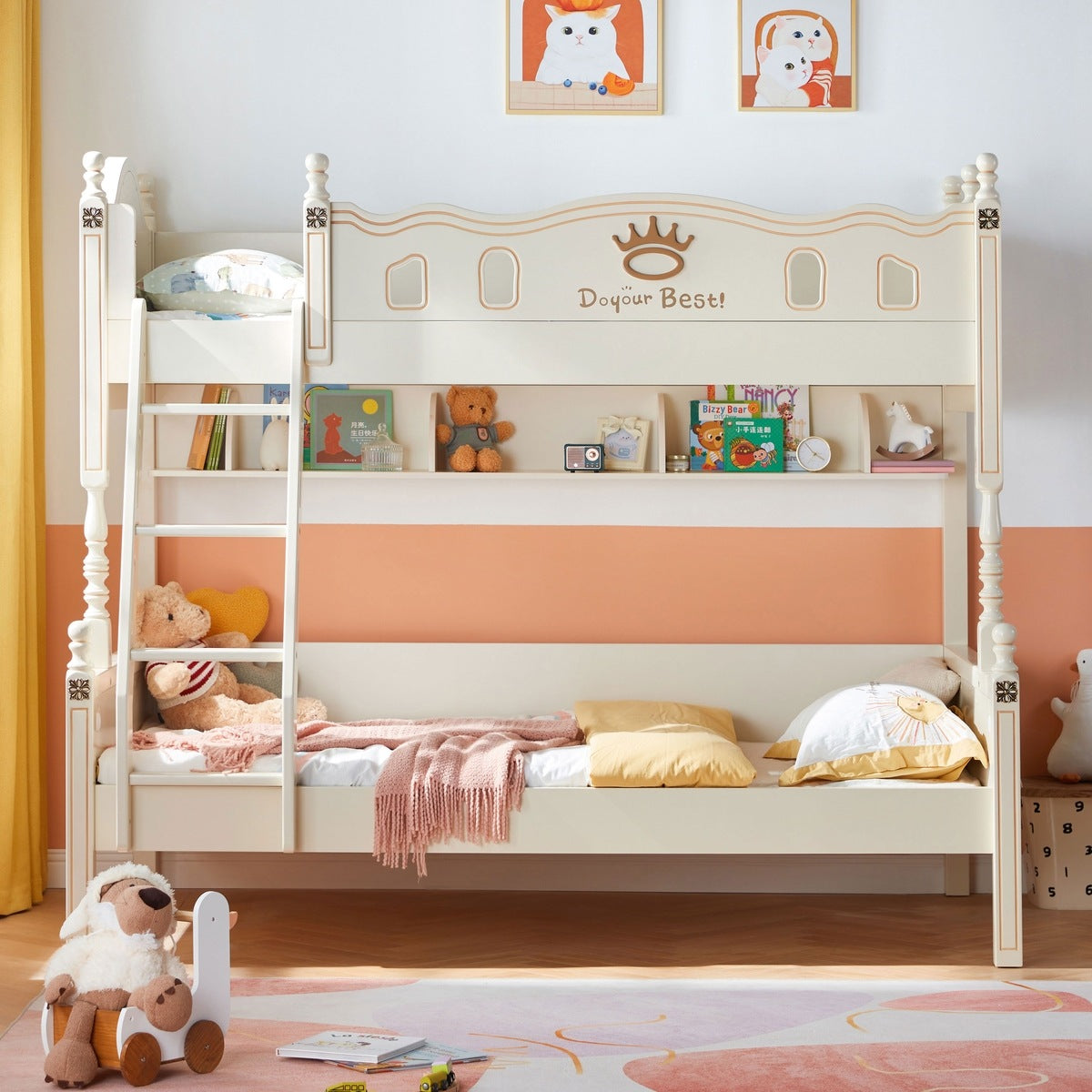 Solid Wood Bunk Bed with Mattress for Kids-0