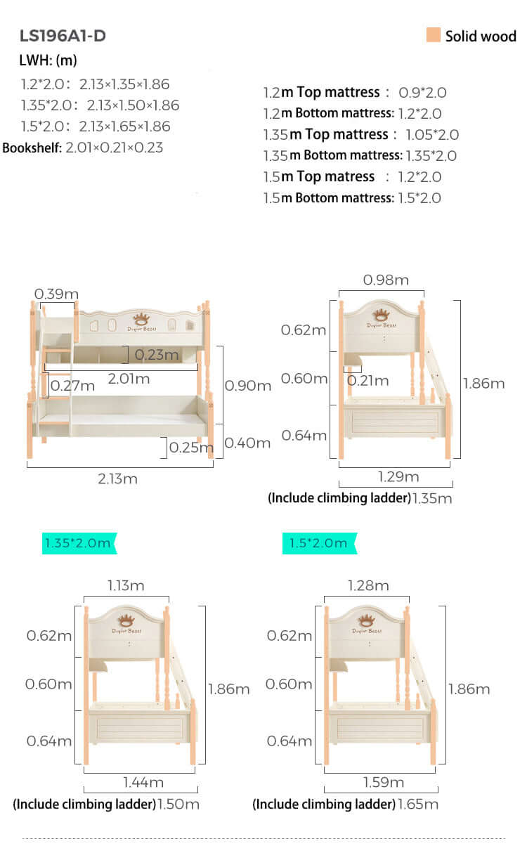 Solid Wood Bunk Bed with Mattress for Kids-2