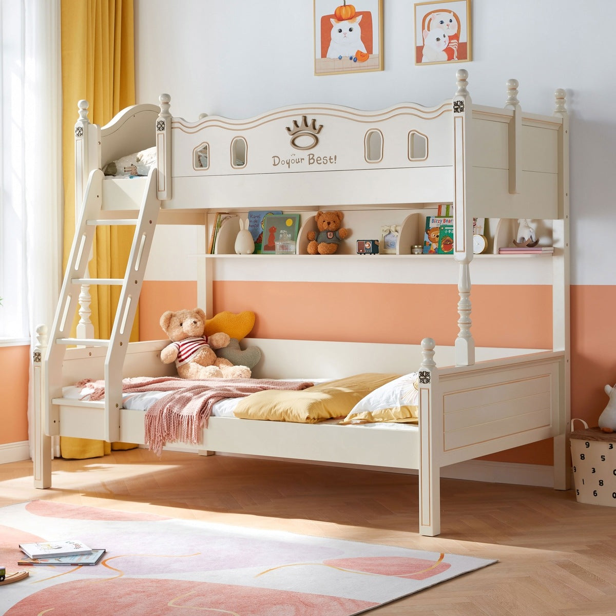 Solid Wood Bunk Bed with Mattress for Kids-3