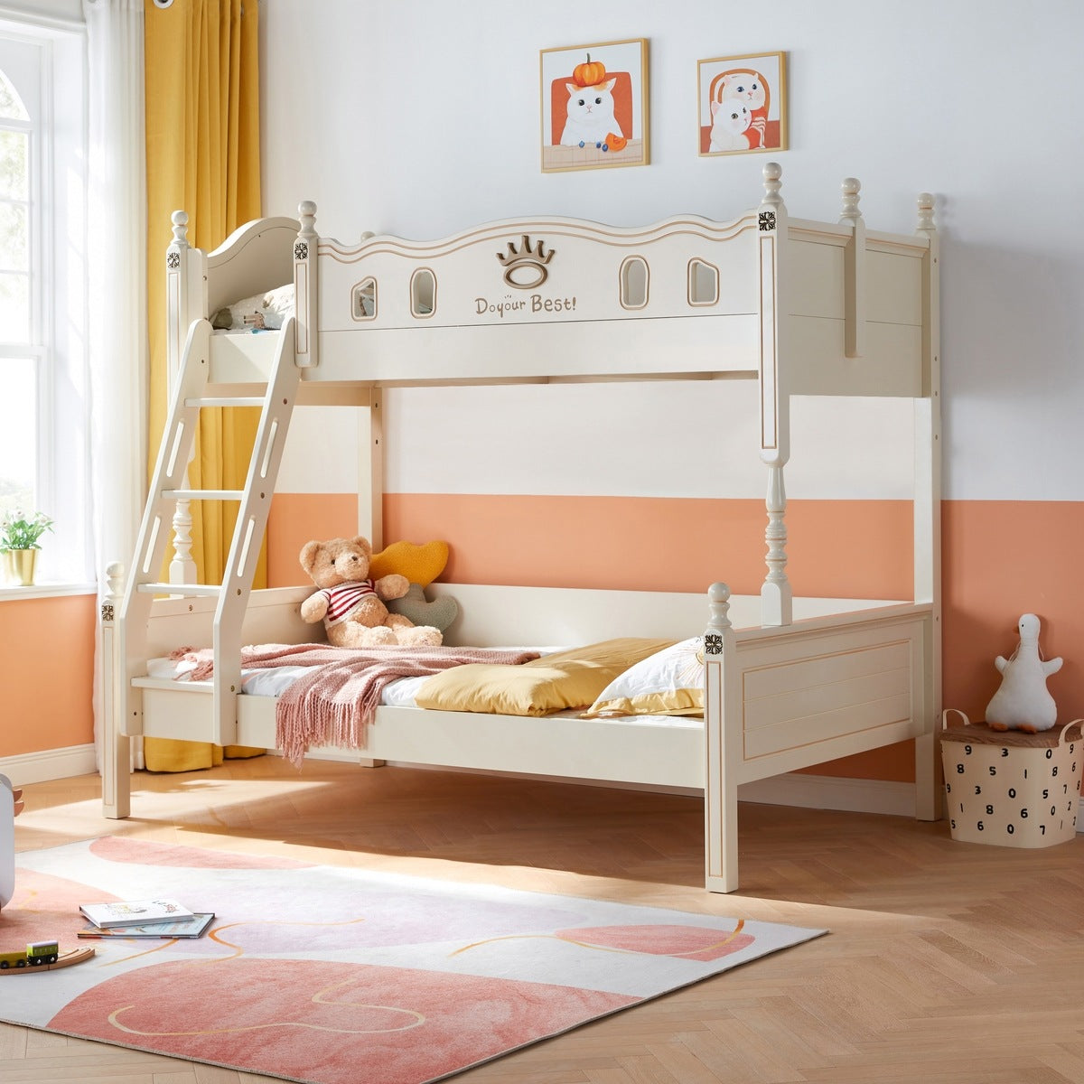 Solid Wood Bunk Bed with Mattress for Kids-4