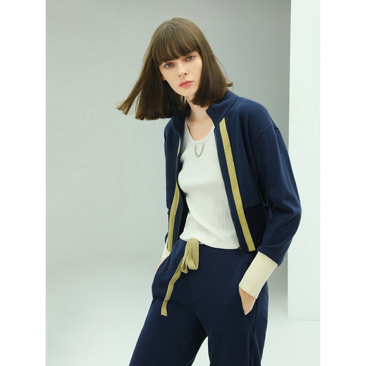 Sporty Contrast Striped Navy Cotton Jacket-0