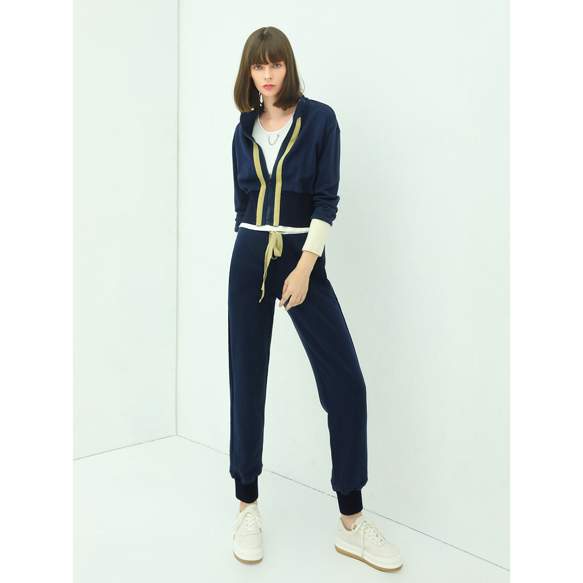 Sporty Contrast Striped Navy Cotton Jacket-1