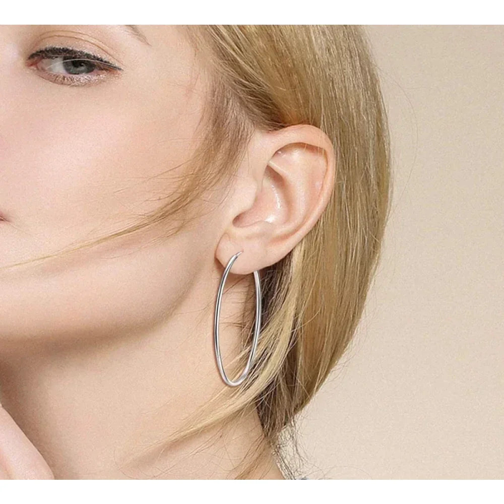 Stylish 925 Sterling Silver Large Hoop Earrings for Women - Trendy Circle Endless Huggie Big Hoops (30/40mm)