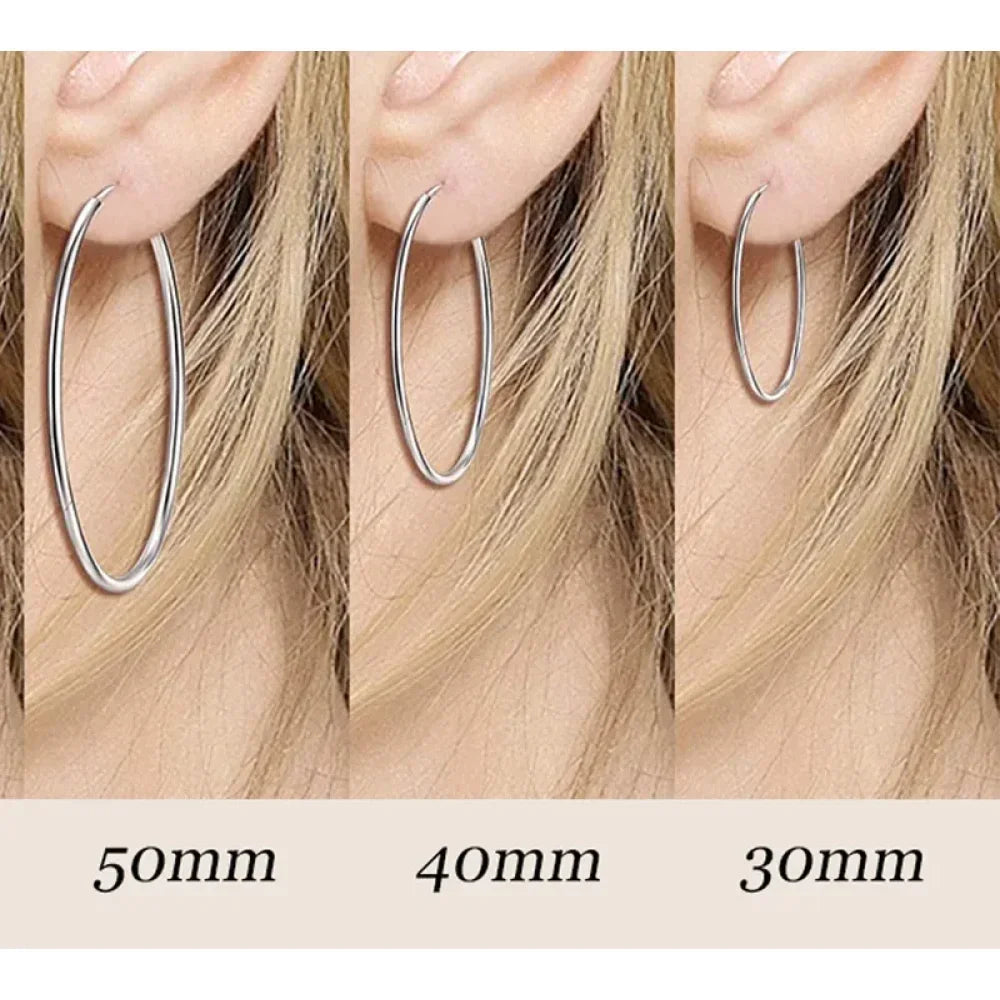 Stylish 925 Sterling Silver Large Hoop Earrings for Women - Trendy Circle Endless Huggie Big Hoops (30/40mm)