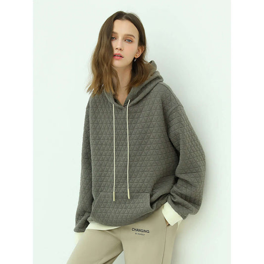 Stylish Geometric Grey Quilted Hoodie-0