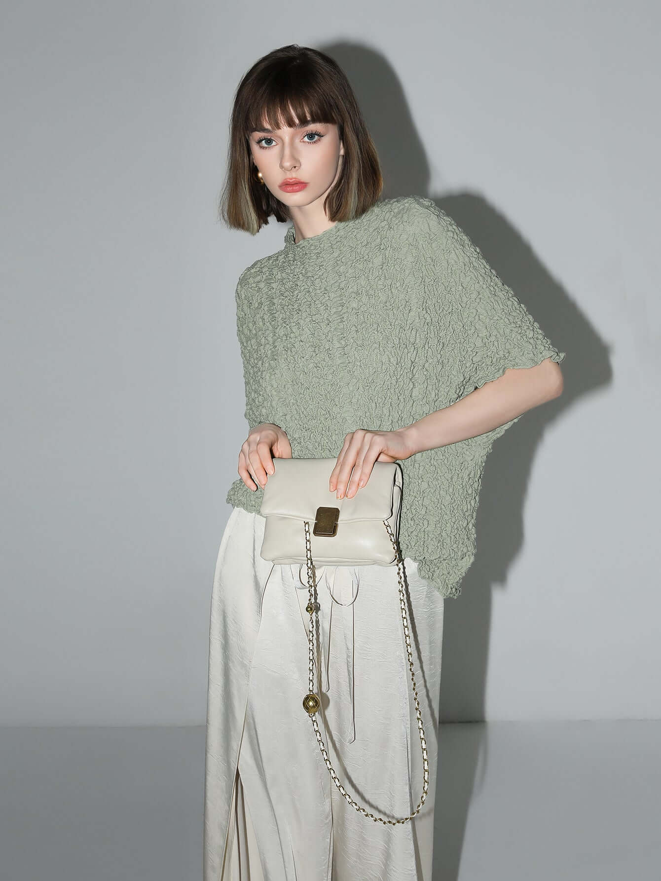 Textured Pleated Knit Batwing Top-1