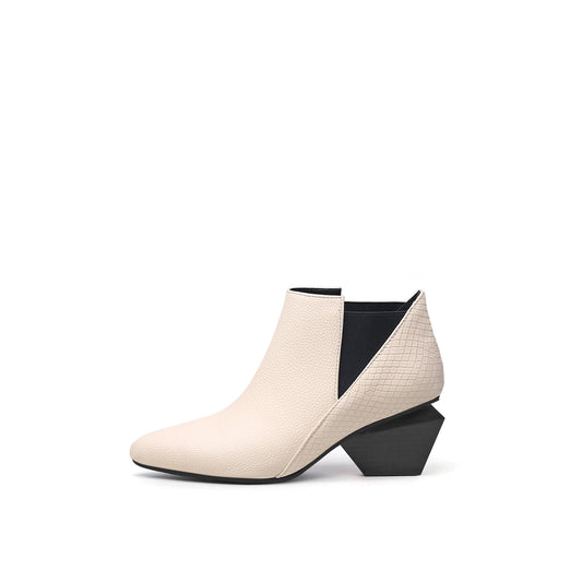 Twist Block Leather Paneled Ankle Boots-0