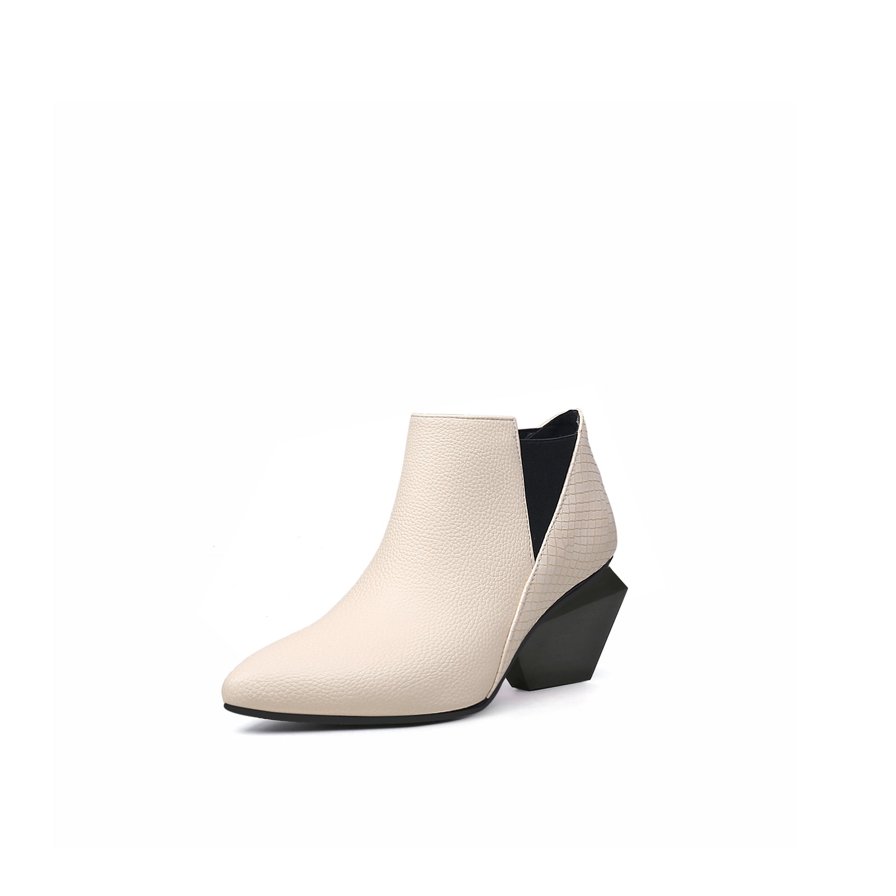 Twist Block Leather Paneled Ankle Boots-1