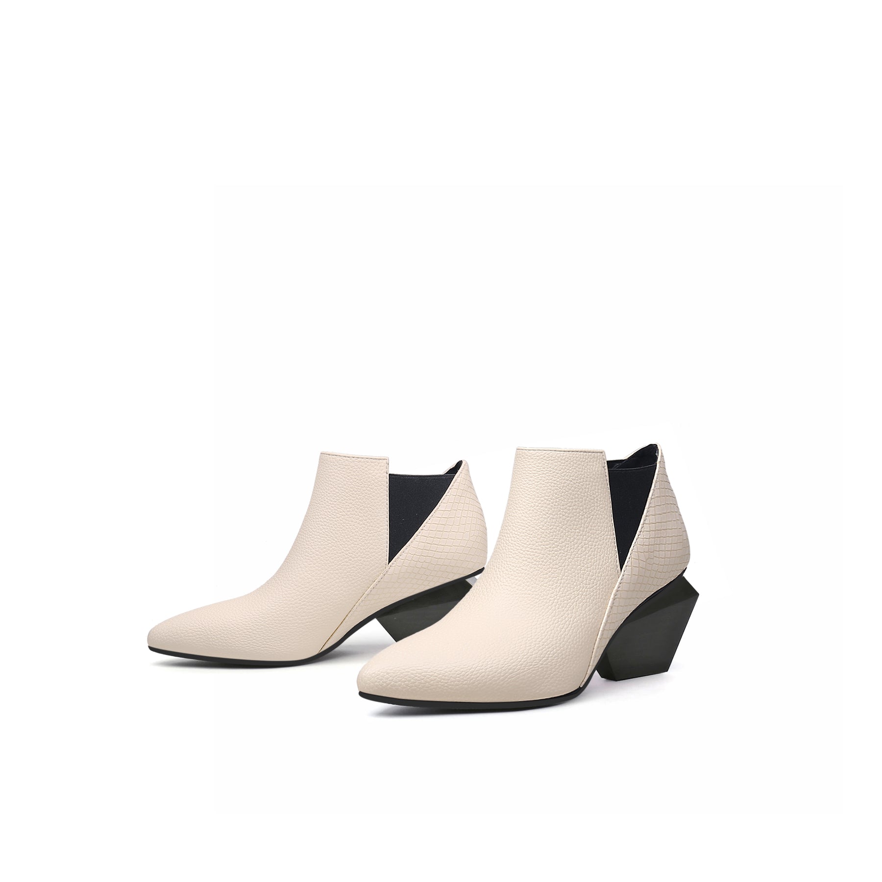 Twist Block Leather Paneled Ankle Boots-4