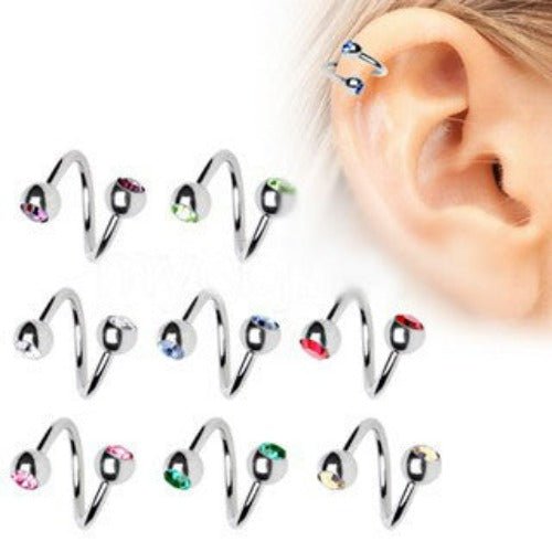 316L Surgical Steel Twist with Gemmed Balls-0