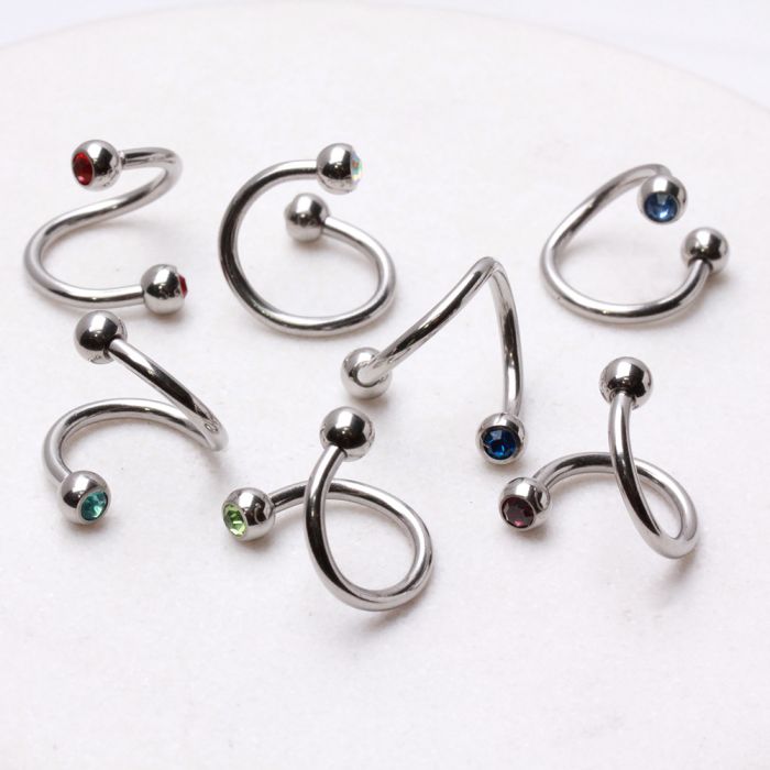 316L Surgical Steel Twist with Gemmed Balls-3