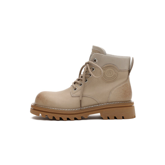 Versatile Round-Toe Lace-Up Platform Martin Boots-0