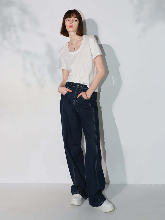 Vintage Dark Blue Straight Cut Jeans-0