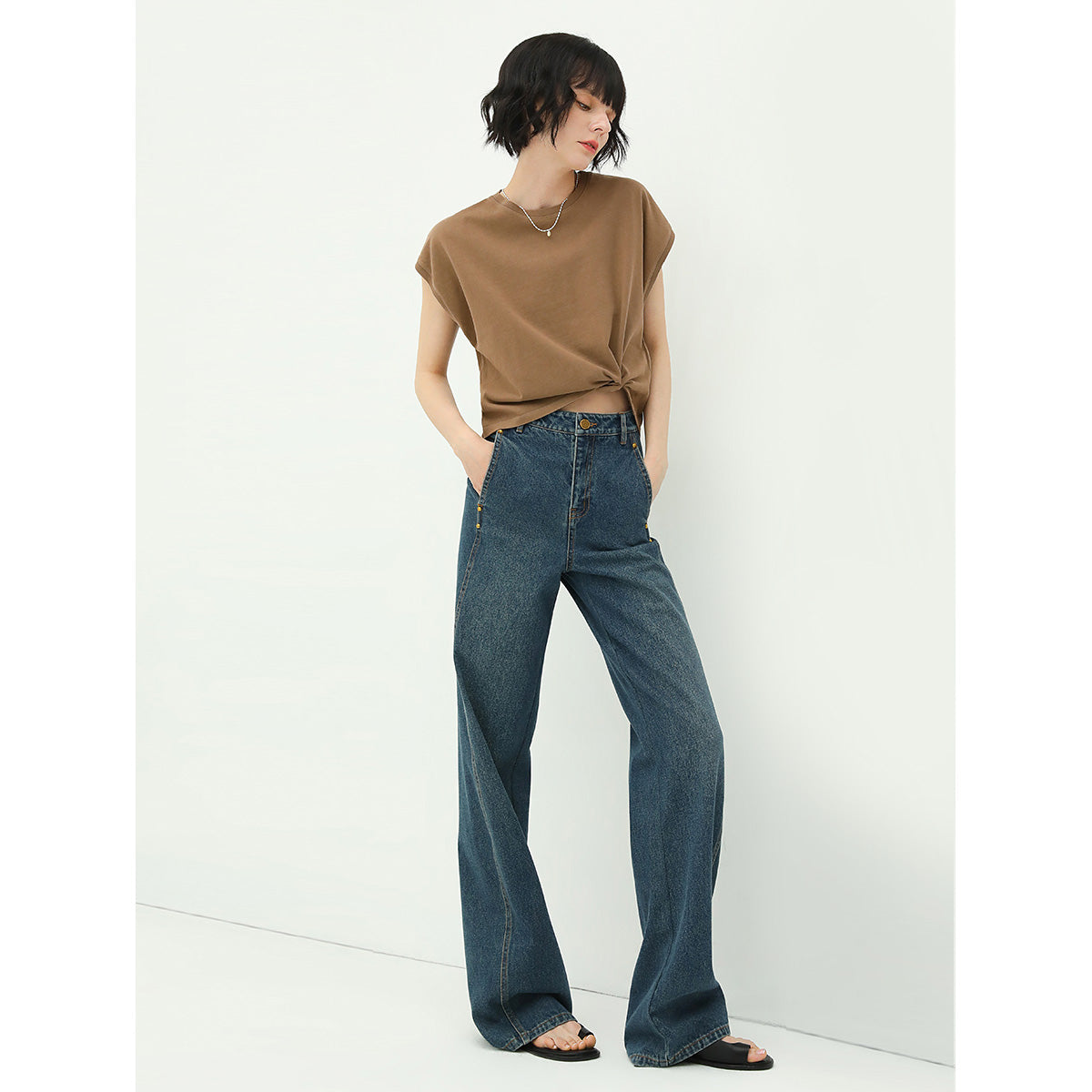 Vintage High waist Straight leg Blue Jeans-2