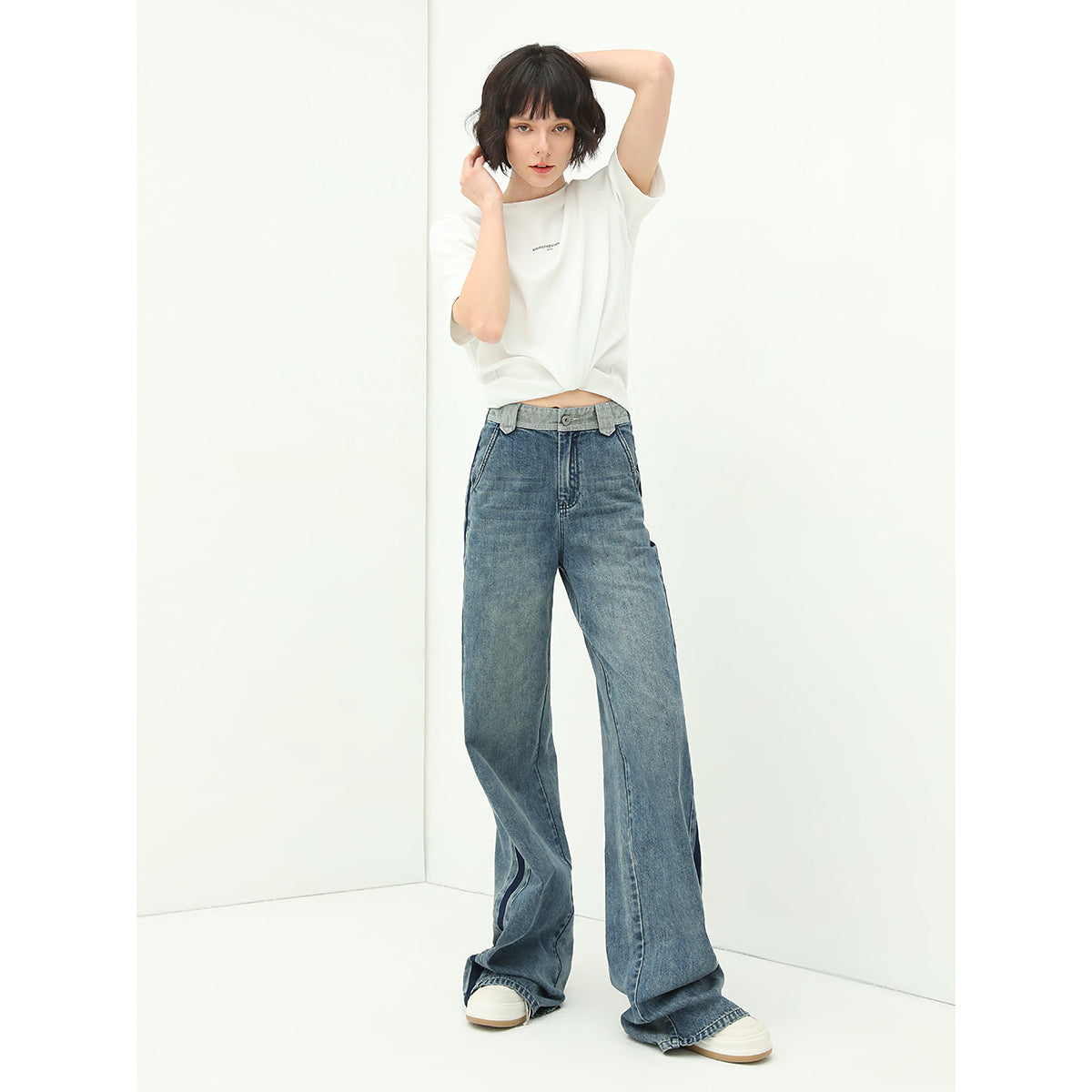Washed Denim Flared Blue Jeans-1