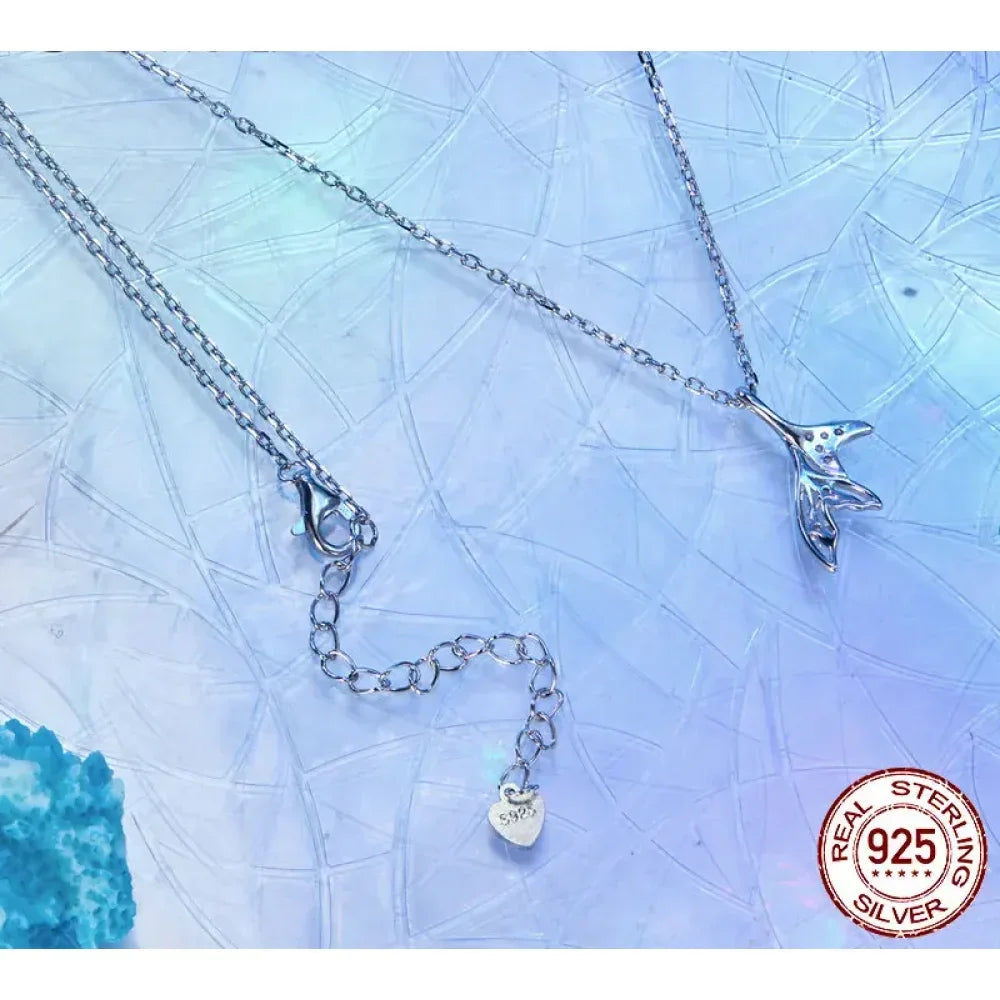 Delicate Fishtail Necklace - Shimmering Blue Nano Opal & White Gold Plate
