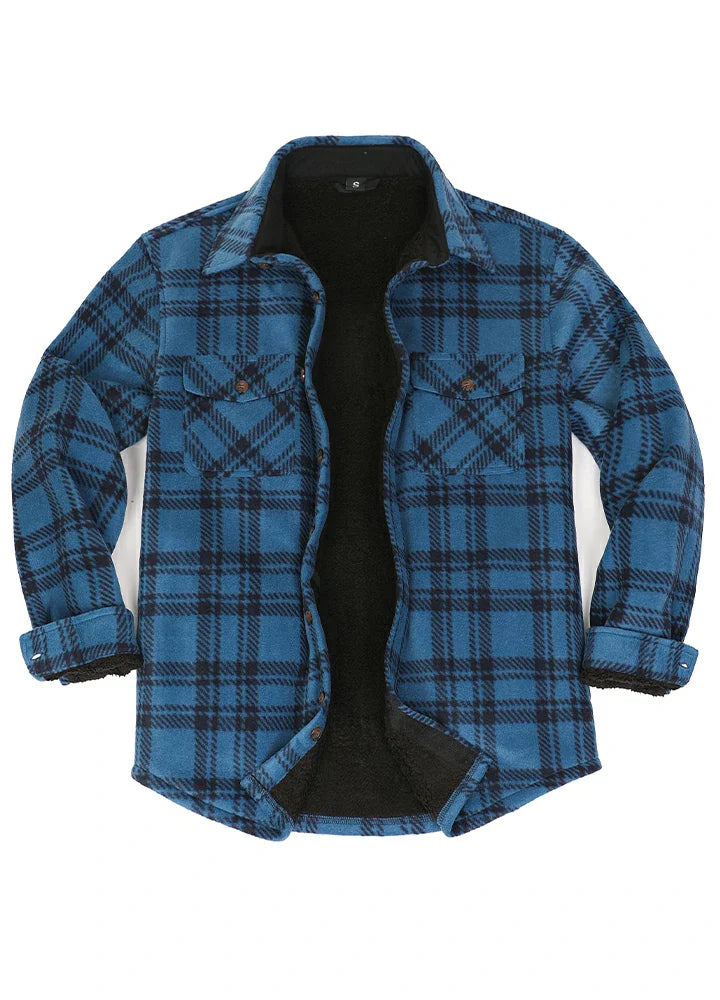 Men's Sherpa Fleece Lined Shacket,Button Down Plaid-17