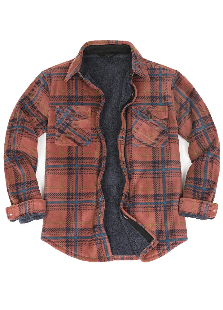 Men's Sherpa Fleece Lined Shacket,Button Down Plaid-15