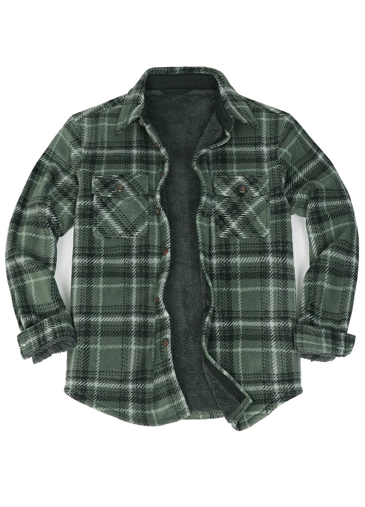 Men's Sherpa Fleece Lined Shacket,Button Down Plaid-14