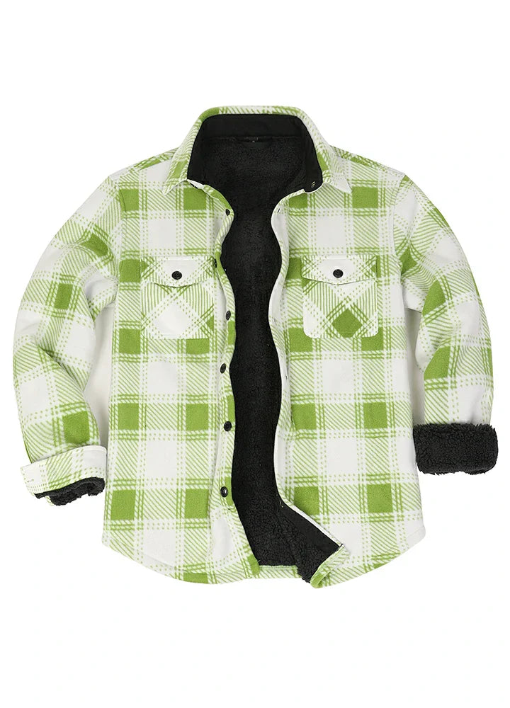 Men's Sherpa Fleece Lined Shacket,Button Down Plaid-16