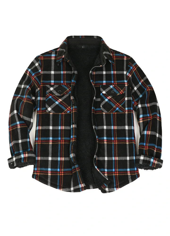 Men's Sherpa Fleece Lined Shacket,Button Down Plaid-7