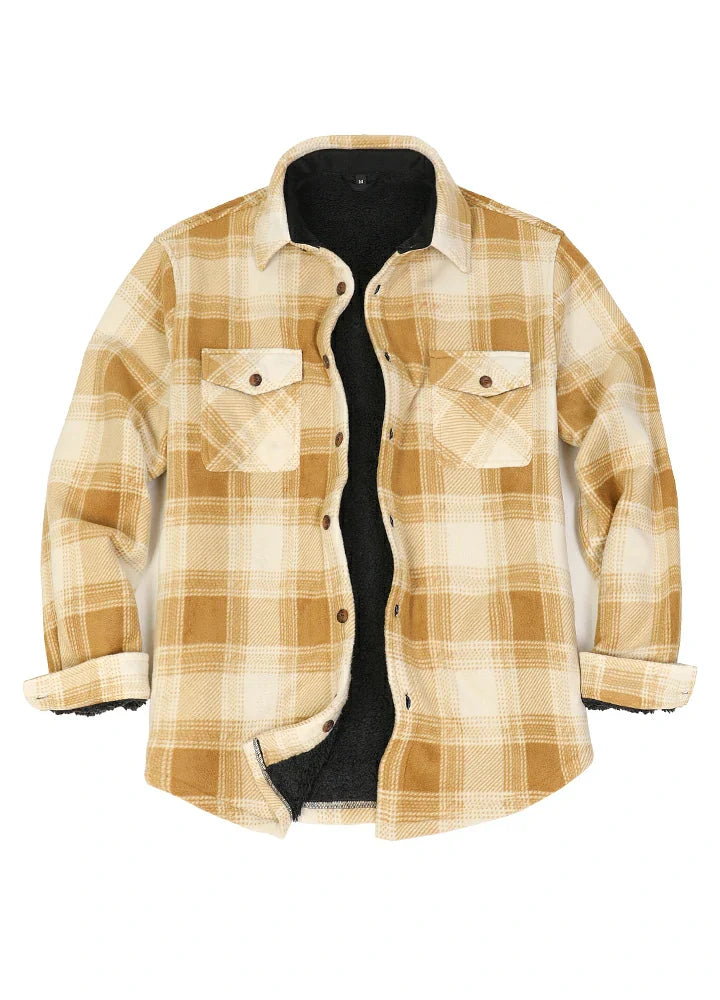 Men's Sherpa Fleece Lined Shacket,Button Down Plaid-6