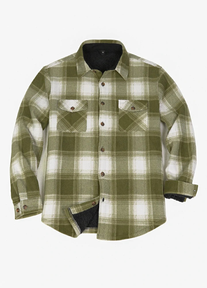Men's Sherpa Fleece Lined Shacket,Button Down Plaid-1