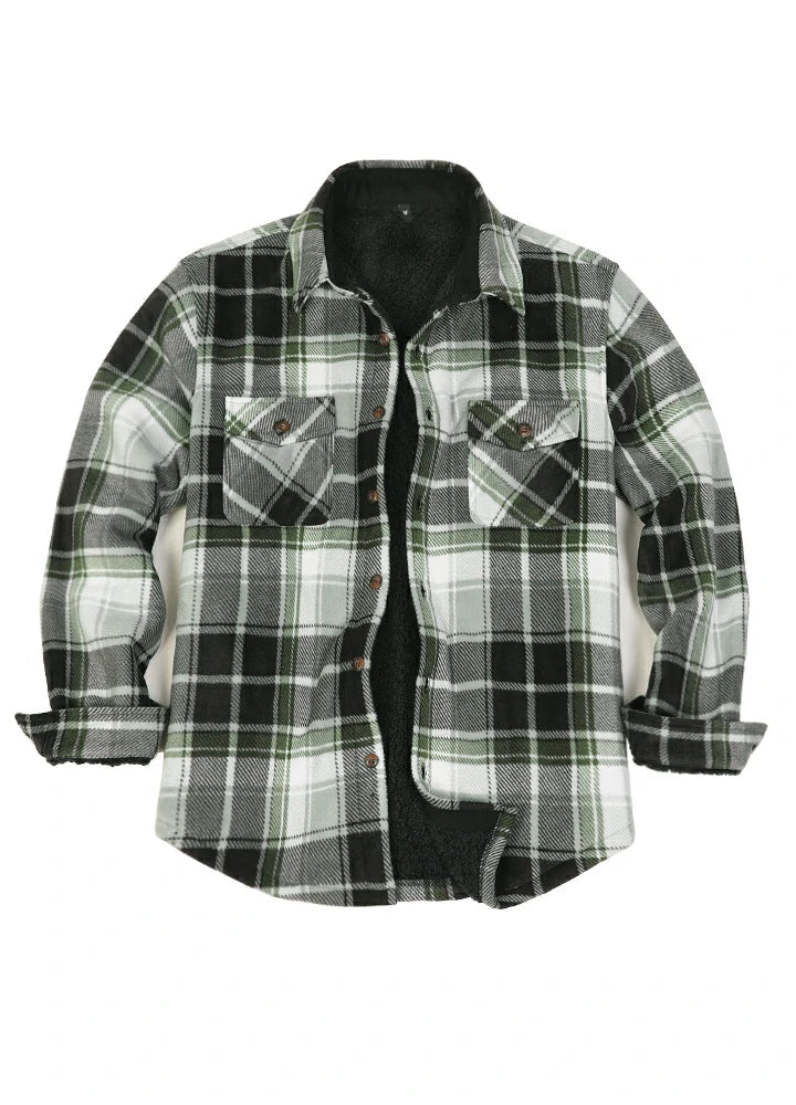Men's Sherpa Fleece Lined Shacket,Button Down Plaid-5