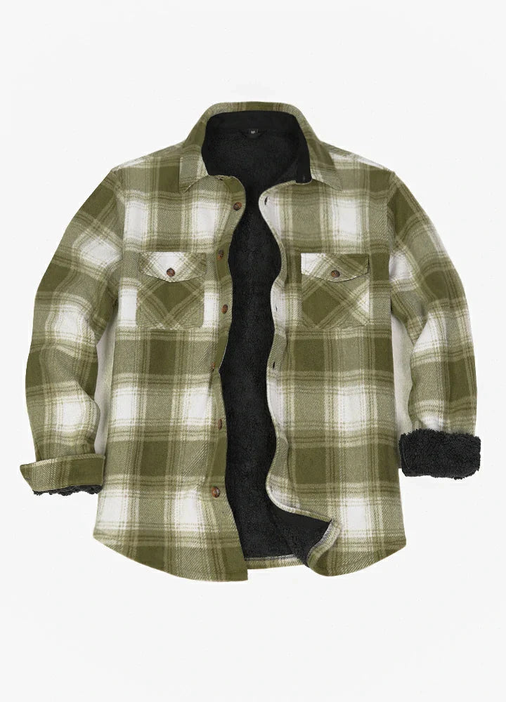 Men's Sherpa Fleece Lined Shacket,Button Down Plaid-0
