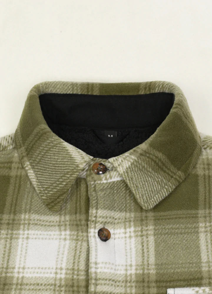 Men's Sherpa Fleece Lined Shacket,Button Down Plaid-3