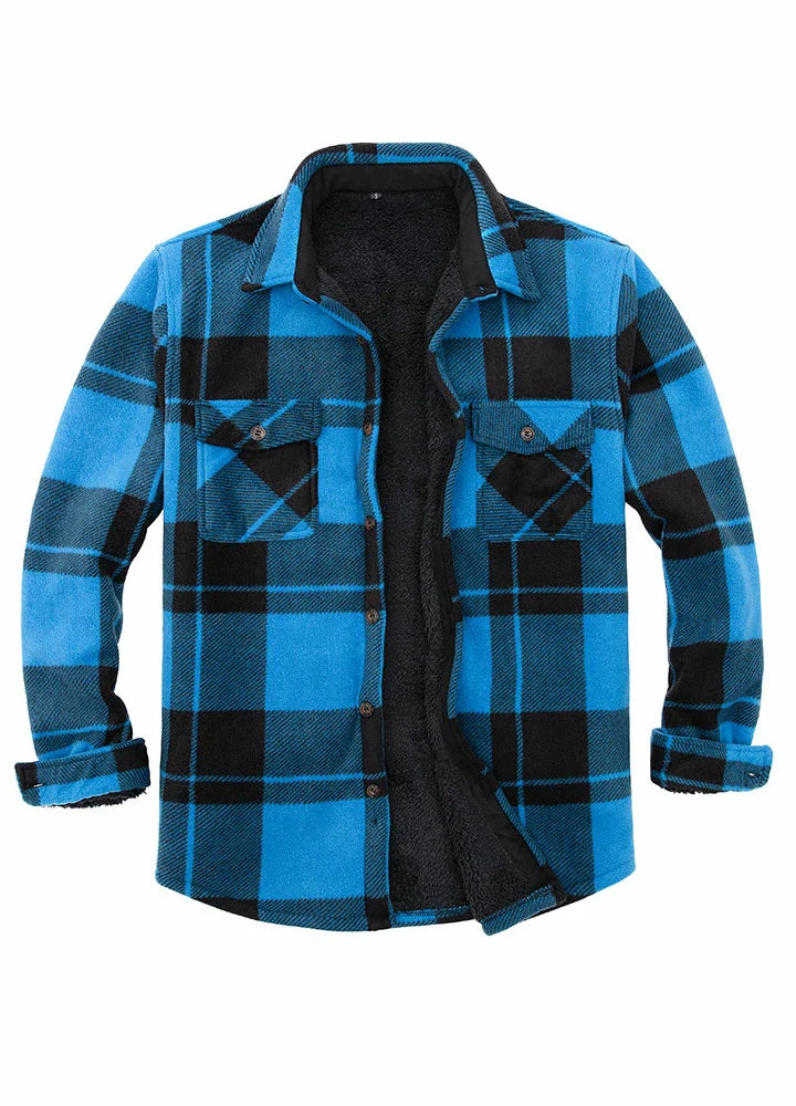 Men's Sherpa Fleece Lined Shacket,Button Down Plaid-12