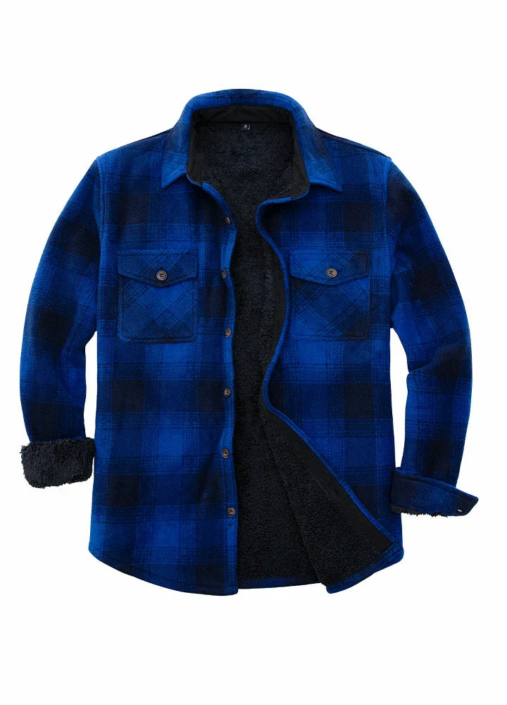 Men's Sherpa Fleece Lined Shacket,Button Down Plaid-9