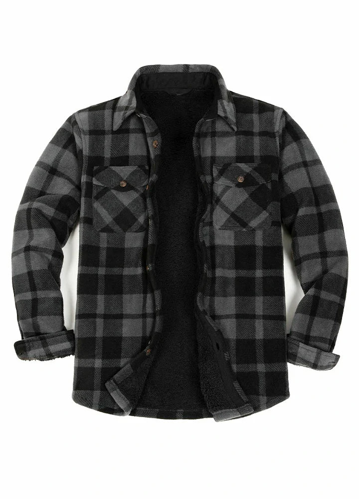 Men's Sherpa Fleece Lined Shacket,Button Down Plaid-11