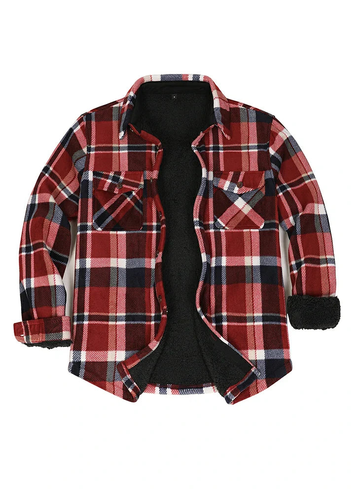 Men's Sherpa Fleece Lined Shacket,Button Down Plaid-8