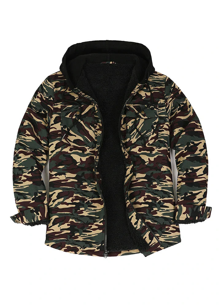 Men's Sherpa Lined Full Zip Up Flannel Plaid Hooded Jacket-21