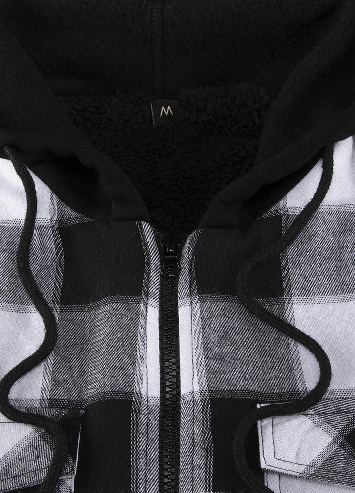 Men's Sherpa Lined Full Zip Up Flannel Plaid Hooded Jacket-4